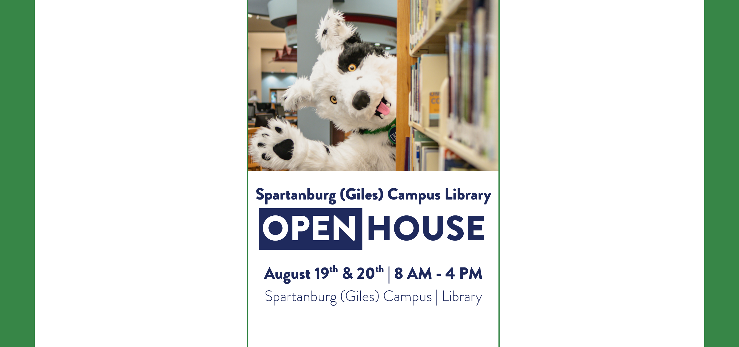 A promotional banner for a college library event titled 