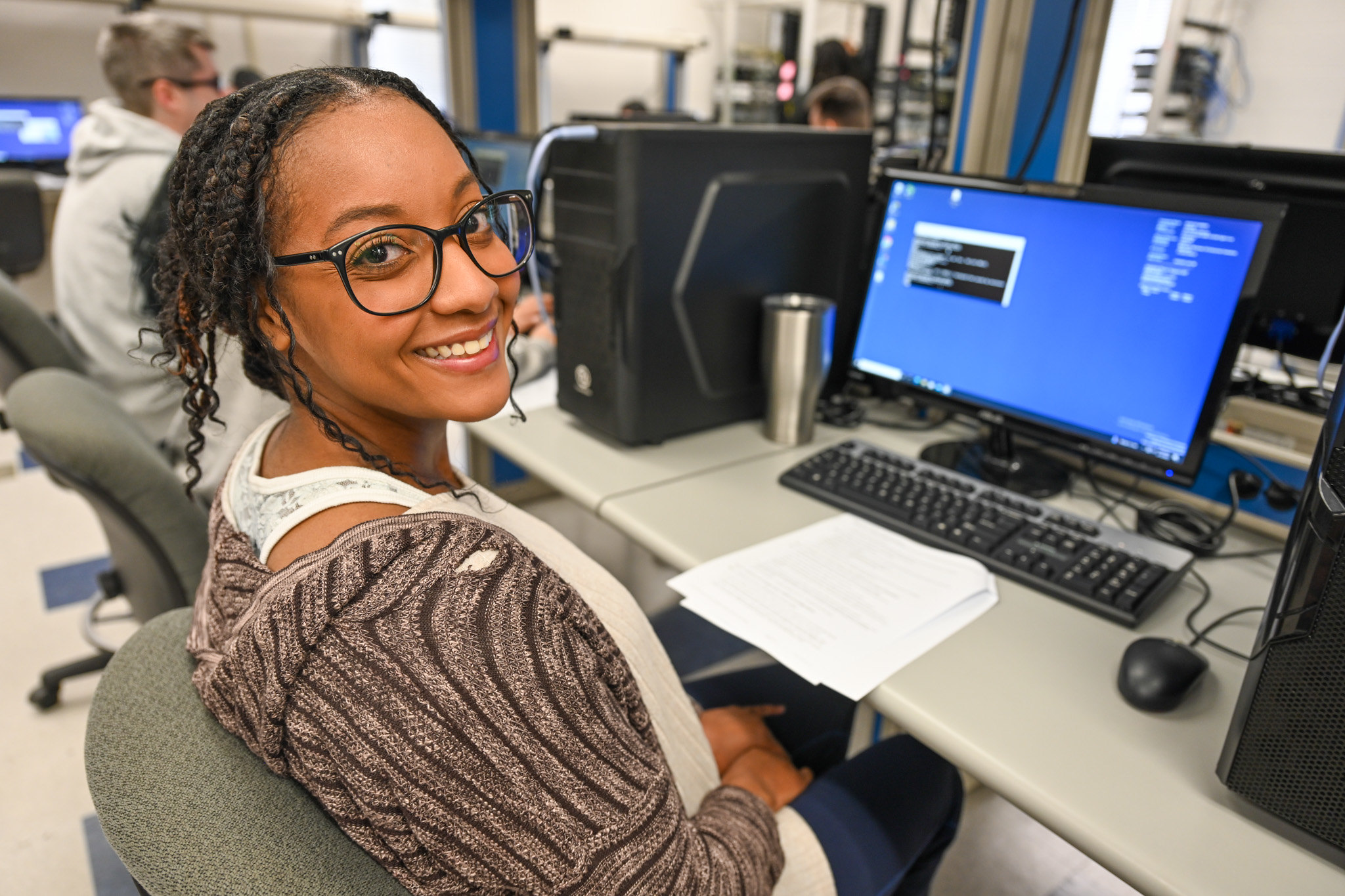 Student sitting at computer in Computer Science Class