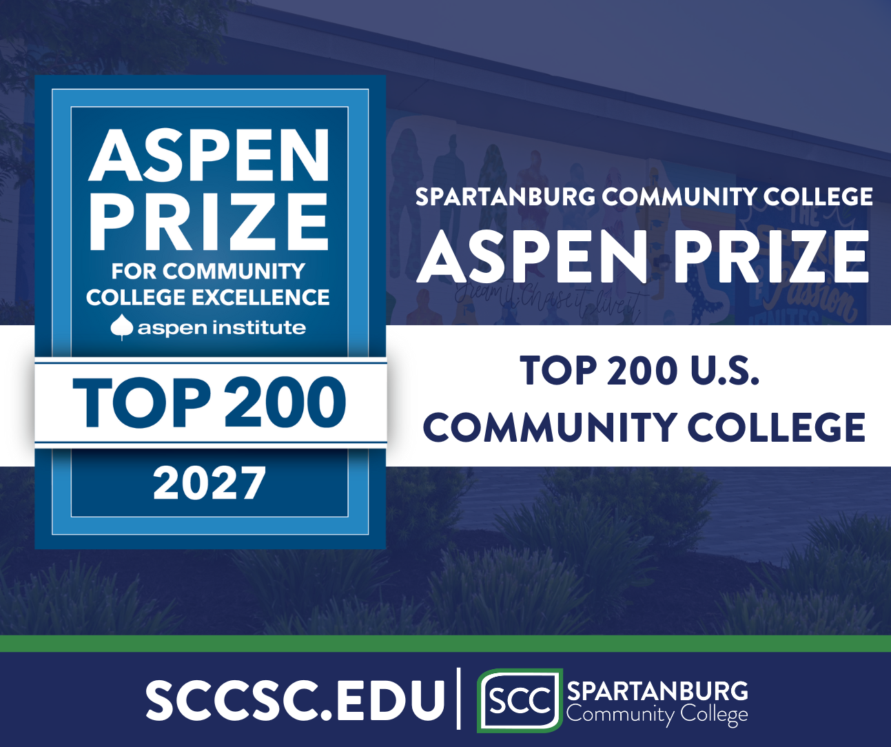 Graphic for the announcement of SCC eligible for the Aspen institute Top 200 U.S. community colleges