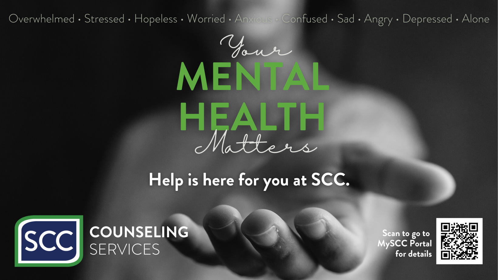A website banner that promotes SCC's Mental Health Counseling Services